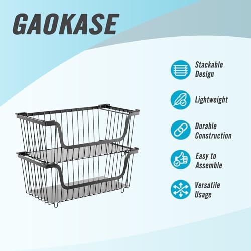 GAOKASE 6-Pack Stackable Wire Baskets for Pantry Storage - Black