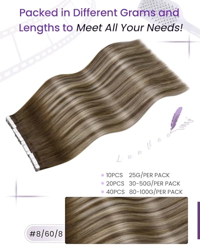 Light Brown to Blonde Tape-In Hair Extensions - 12 Inch, 20 Pieces, Ombre Variation