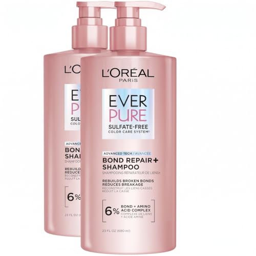 L'Oreal Paris EverPure Bond Repair+ Shampoo 23 Fl Oz Pack of 2 - Sulfate-Free Damaged Hair Care