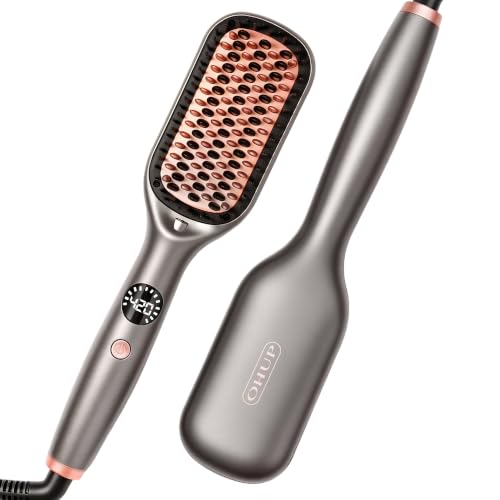 Travel Hair Straightener Brush Gray 110-240V Ionic Tensionless Flat Iron