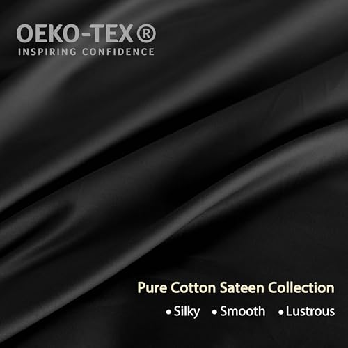 Egyptian Cotton Duvet Cover Set King Size Black Moonless Night Sateen Weave