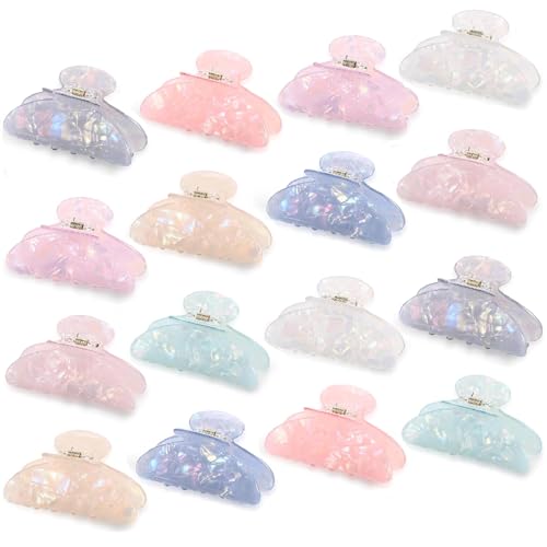 Mermaid Princess Hair Claw Clips Bulk Set - 16 Colorful Acrylic Hair Accessories, 3.19 Inch