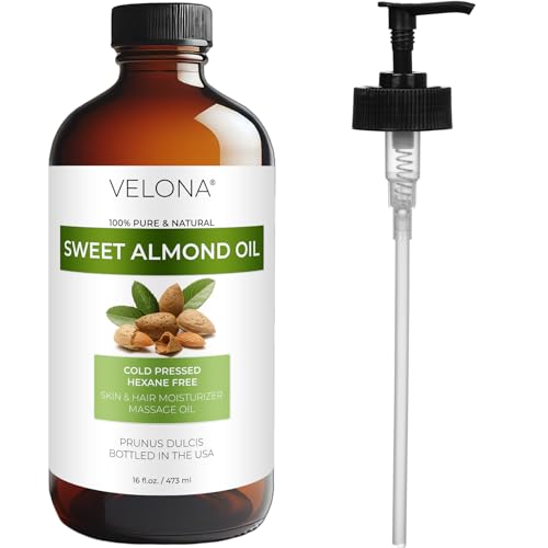 velona Sweet Almond Oil - 16 Fl Oz in Glass Bottle | 100% Pure and Natural Carrier Oil |Cold Pressed | Skin, Hair, Body & Face Moisturizing | Use Today - Enjoy Results¡¦