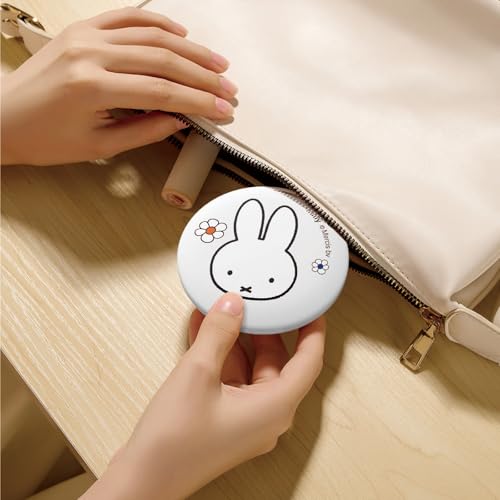 Miffy Handheld LED Makeup Mirror, Foldable 2-Side 1x/10x Magnification,Pocket Small Lighted Mirror for Travel, Rabbit Shape (Pure White)