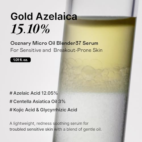 Azelaic Micro Oil Blender 37 Serum with 12% Azelaic Acid, 3% Centella Oil & Kojic Acid for Redness and Troubled Sensitive skin¤ÓA low-irritant & Soothing Korean Skincare ? 1.01 fl oz / 30ml