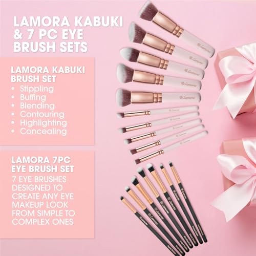 Kabuki Makeup Brush Set (Rose) with Eyeshadow Brush Set