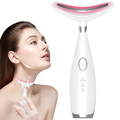 Neck Face Beauty Device, Skin Care Face Massager, 3 in 1 Facial Massage Tool with Heating & Vibration, White
