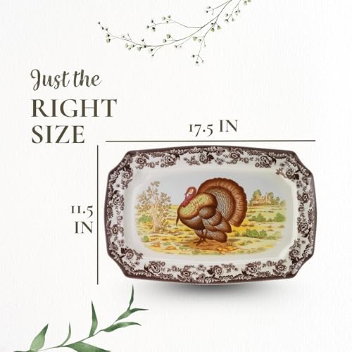 Spode Woodland Turkey Rectangular Serving Platter 17.5" with Heritage Pattern