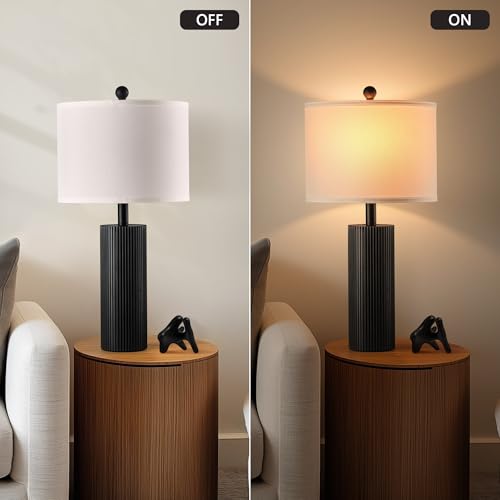 24.5-Inch Black Table Lamps Set of 2 with Touch Control & USB Charging Ports