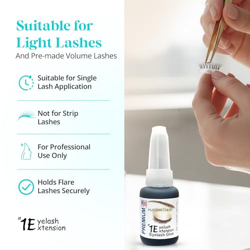 #1Eyelash Extension Premium Professional Adhesive Glue, Black, 0.34 Fl Oz, Made in USA, Water Resistant for License Used only.