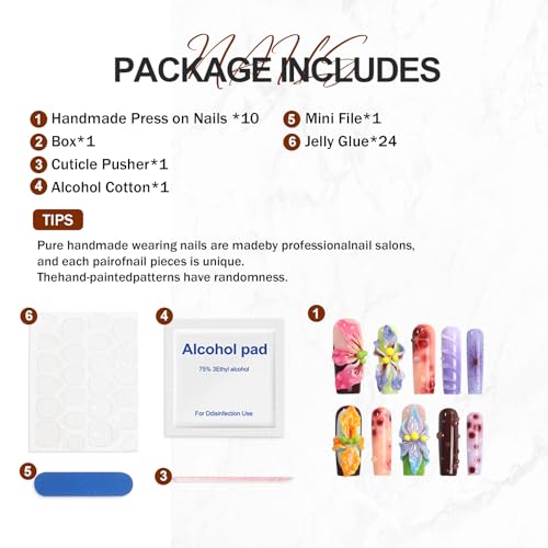 Handmade Press On Nails with Summer Floral Pearl Design - Reusable Fake Nail Set