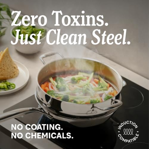 Legend Cookware 12-Inch 5-Ply Stainless Steel Frying Pan with Lid - Induction & Oven Safe