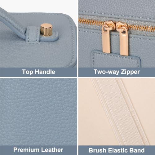 Blue Waterproof Leather Makeup Bag Vanity Case with Removable Divider
