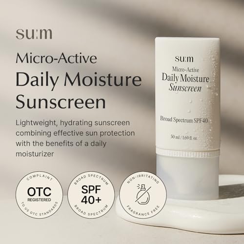 SU:M Micro-Active Daily Moisture Sunscreen SPF40 - Fragrance-Free, Hydrating Face Sun Cream for Sensitive Skin