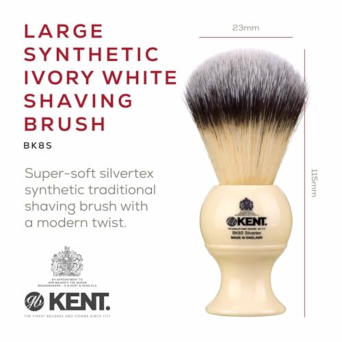 Kent BK8S Shaving Brush with Ultra-Soft Silvertext Synthetic Bristles and Faux Ivory Resin Handle to use with Shave Cream or Soap for a Perfect Lather. Luxury Shaving Since 1777, Made in England