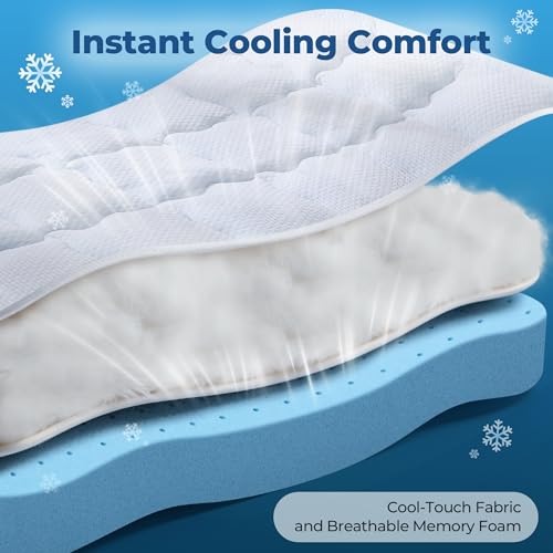 Full Size Cooling Gel Memory Foam Mattress Topper - White, 4 Inch Dual Layer for Back Pain & Hot Sleepers