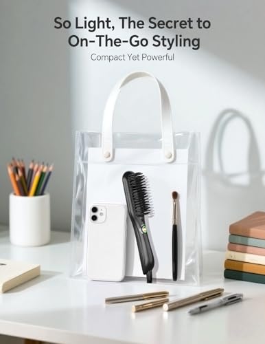 LANDOT Black Mini Ionic Ceramic Hair Straightener Brush - Travel Safe