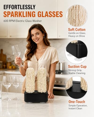 Ugdgtgo Black Wine Glass Polisher - Commercial 600RPM Glassware Dryer