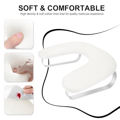 U Shaped Arm Rest for Nails Tech,Cleanable Leather Manicure Nail Hand Rest Stand,Nail Armrest Pillow for Acrylic Nails Salon Tool,Aluminum Alloy Holder,Non-slip Pads