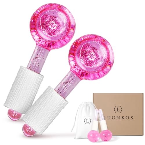LUONKOS Ice Globes for Face - Pink, Set of 2 - Reusable Glass Gua Sha Facial Tools & Lymphatic Drainage Massager - Skincare Tools for Puffiness & Dark Circles