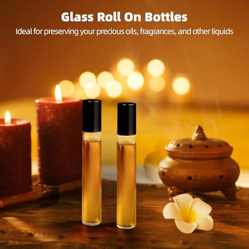 100 PCS Essential Oil Roller Bottles - Oil Perfume Leak Proof 10ml Glass Roller Empty Bottles with Stainless Steel Balls and 5 Funnels for Travel Business