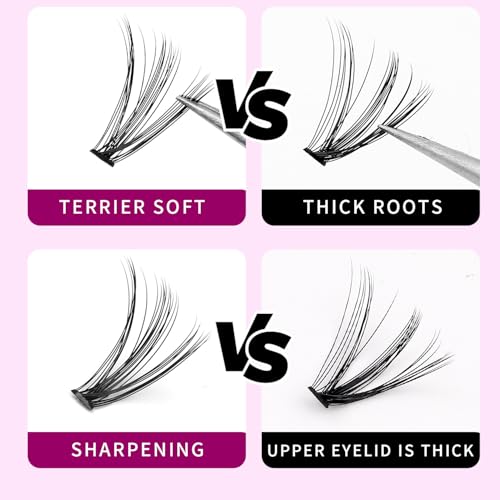 8-20mm Available 200Pcs Handmade Natural long 20Roots Black Soft Individual False Eyelashes Cross Makeup Cluster Eyelashes Thickness 0.07mm D Curl Eye Lashes Extensions (13mm)