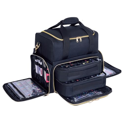 YAHOURWAT Black Nail Polish Organizer Case for 80 Bottles, Portable Travel Storage
