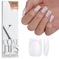 btartboxnails XCOATTIPS White Short Square Press On Nails Builder Gel Top Coat and Mini Nail Lamp Set