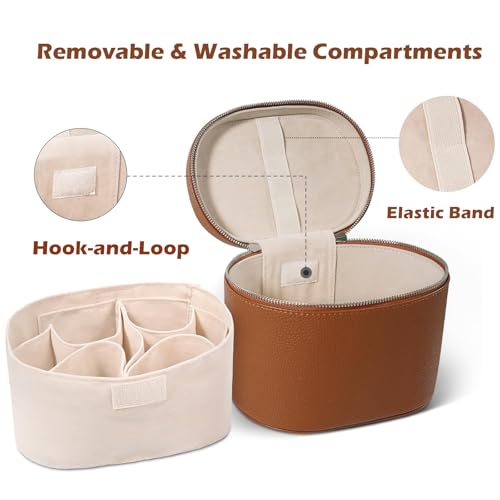 Makeup Case, Large Capacity Leather Makeup Bag with Removable Washable Compartment, Portable Waterproof Leather Cosmetic Case, Multi-functional Travel Organizer, Brown