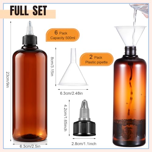 17 oz Amber Hair Oil Squeeze Bottles Pack of 12 with Funnels - Hair Care Applicators