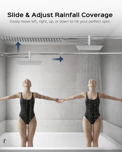 KaiwayInno Chrome Rainfall Shower Head & Handheld Combo with Adjustable Slider, 2-in-1 Dual Shower System