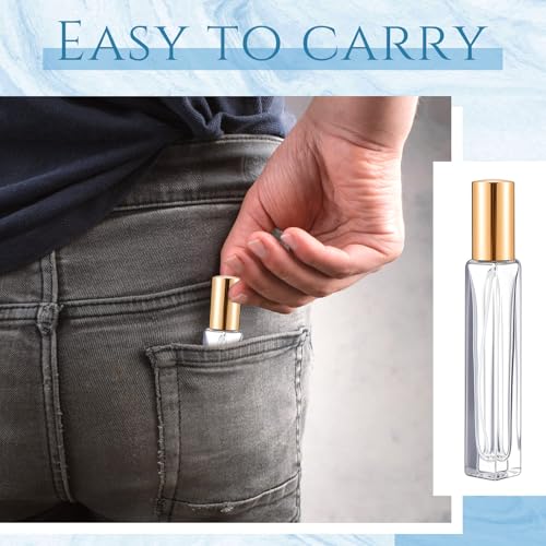Domensi 10ml Gold Glass Perfume Atomizer Spray Bottle Set, Leakproof & Refillable