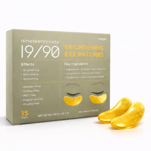 19/90 Under Eye Patches for Dark Circles & Puffiness ? Hydrogel Eye Masks with Caffeine, Niacinamide & Collagen ? Helps Reduce the Look of Bags & Fine Lines, Gold, (15 Pairs)