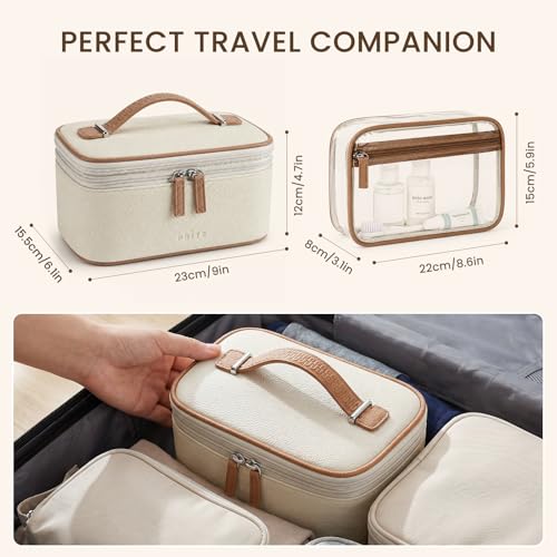 Prite 2-Piece Makeup Bag Set with Clear Toiletry Bag - Beige Travel Organizer