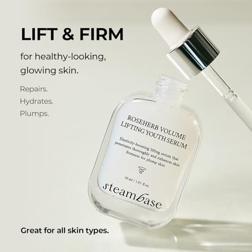 STEAMBASE Roseherb Volume Lifting Youth Serum, 1.01 fl oz - Hydrating Peptides & Rose Herb Serum for Face, Plump, Glowy Skin | Korean Skin Care, Travel Size