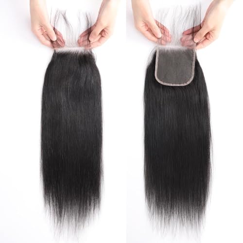 Human Hair Lace Closure 4x4 Transparent Swiss Lace Straight 18 Inch Black - Variation of THIS listing