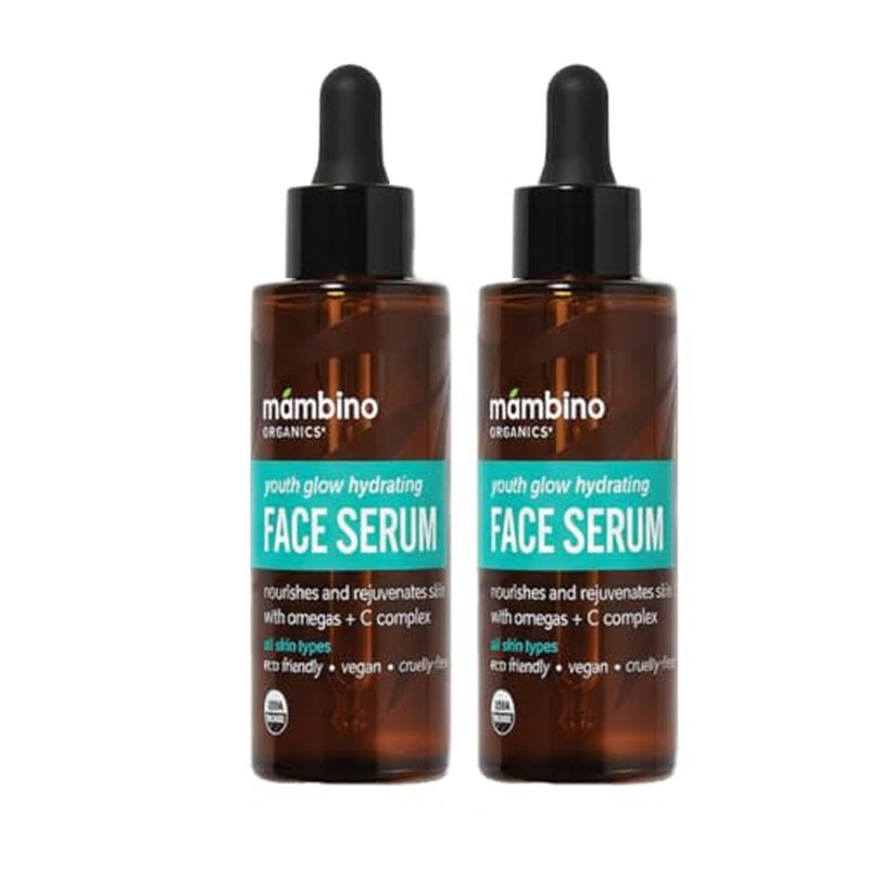 Mambino Organics Youth Glow Hydrating Serum, Vitamin C Face Serum with Marula, Rosehip Oil, Revitalizing Skin, Fades Dark Spots, Smooths Texture, Organic, Vegan, Skin Care, 1 fl oz, 2-Pack