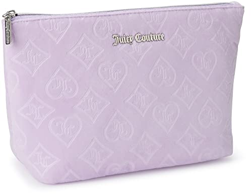 Lavender Purple Makeup Bag with Velour Wedge & Heart Diamond - Travel Cosmetic Organizer