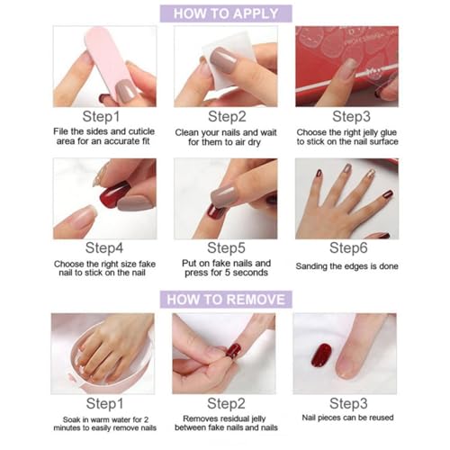 Handmade Press on Nails Kit Heart Fake Nail with Luxury 3D Rhinestone Designs Gradient French Tip Muti-Layer Gel Acrylic Nails Short Square False Nails Golden Embossed Stick on Nail for Women (Size S)