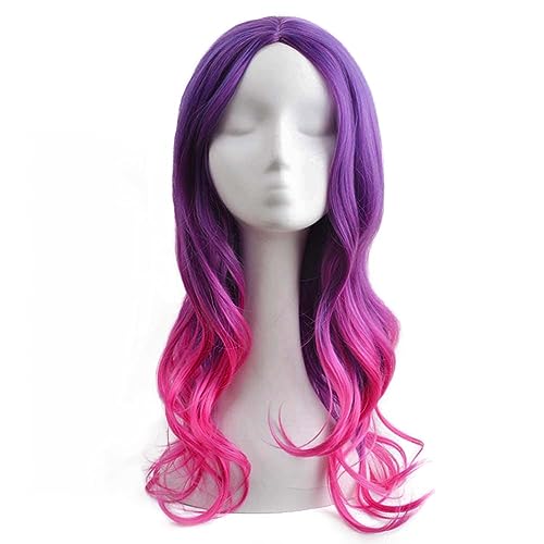 Long Wavy Colorful Ombré Wig for Women Girls - Purple Pink Ombre, 55cm, Heat-Resistant Synthetic Fiber, Halloween & Cosplay