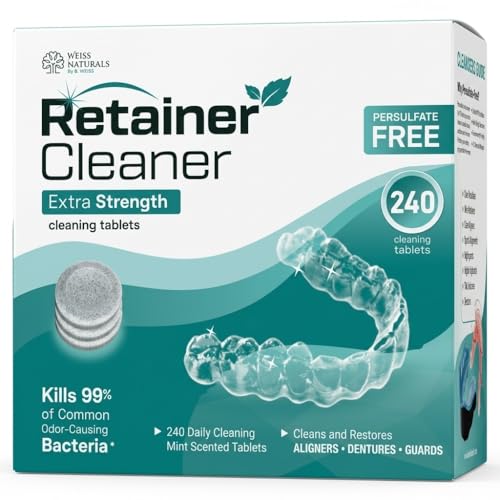 240 Pack Retainer Cleaner Tablets - Mint Scent, PERSULFATE Free, 8-Month Supply - Night Guard & Denture Cleaner with Variation 1 Count