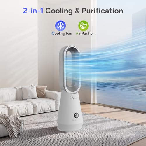 Faryuan 2-in-1 Bladeless Tower Fan with Air Purifier, 8-Speed Oscillating Quiet Fan for Bedroom & Office
