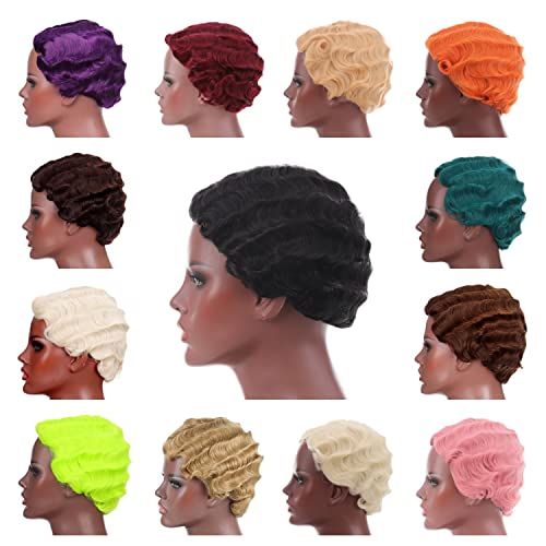 Women's Short Wavy Wig - Black Curly Human Hair 2# - Retro Natural Look