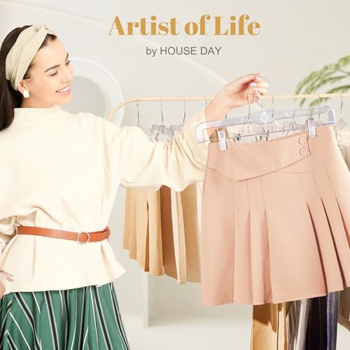 HOUSE DAY 50 Pack Clear Skirt Hangers with Clips - 14'' Clip Hangers - Variation of THIS listing