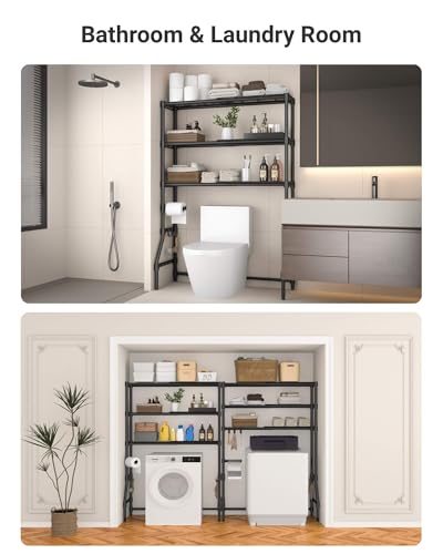 Over Toilet Storage Shelves Rack with Adjustable Width & Height - 3 Tiers, Space Saver