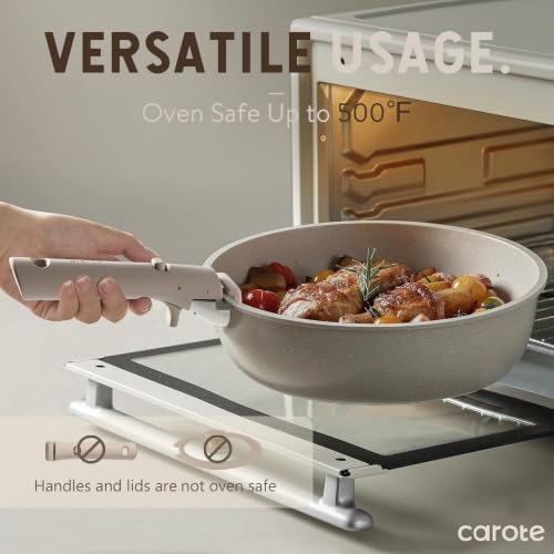 Non-Stick Cookware Set with Detachable Handles, 19 Pieces - Taupe
