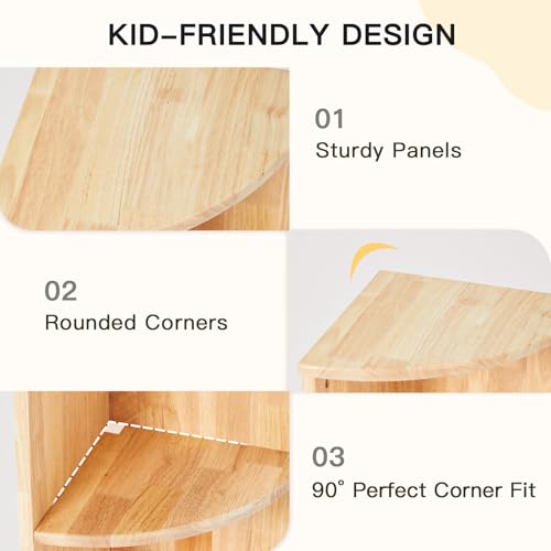 Kids Corner Storage Cabinet - 2-Tier Montessori Toy & Book Organizer - Rubber Wood, Playroom & Nursery