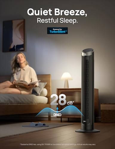 Silver 40-Inch Smart Tower Fan, 90° Oscillating, Quiet Sleep Mode