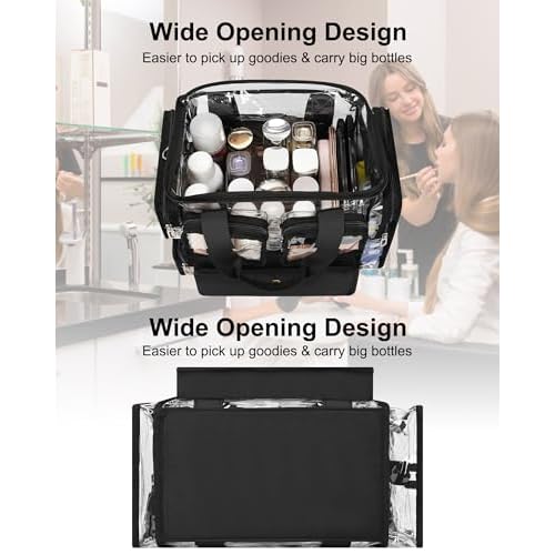 Relavel Large Clear Makeup Bags, Professional Makeup Artist Kit Set Bag with Removable Dividers, Travel Cosmetic Organizer Hairstylist Traveling Bag Transparent PVC Work Tote Bag Duffle Bag for Women