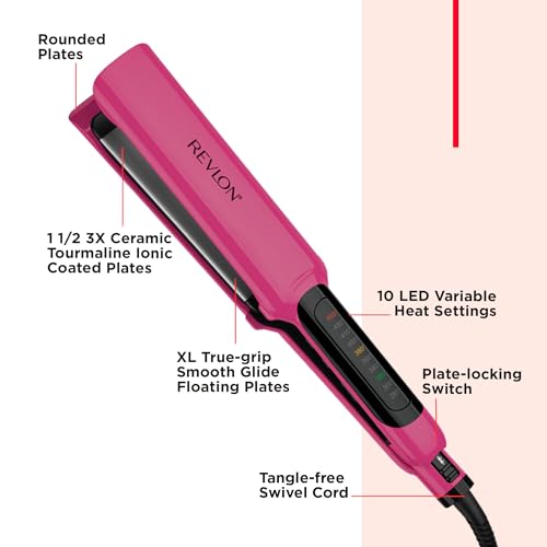Revlon Smooth Brilliance Ceramic Hair Flat Iron - 1.5 Inch Plates - Pink Variation